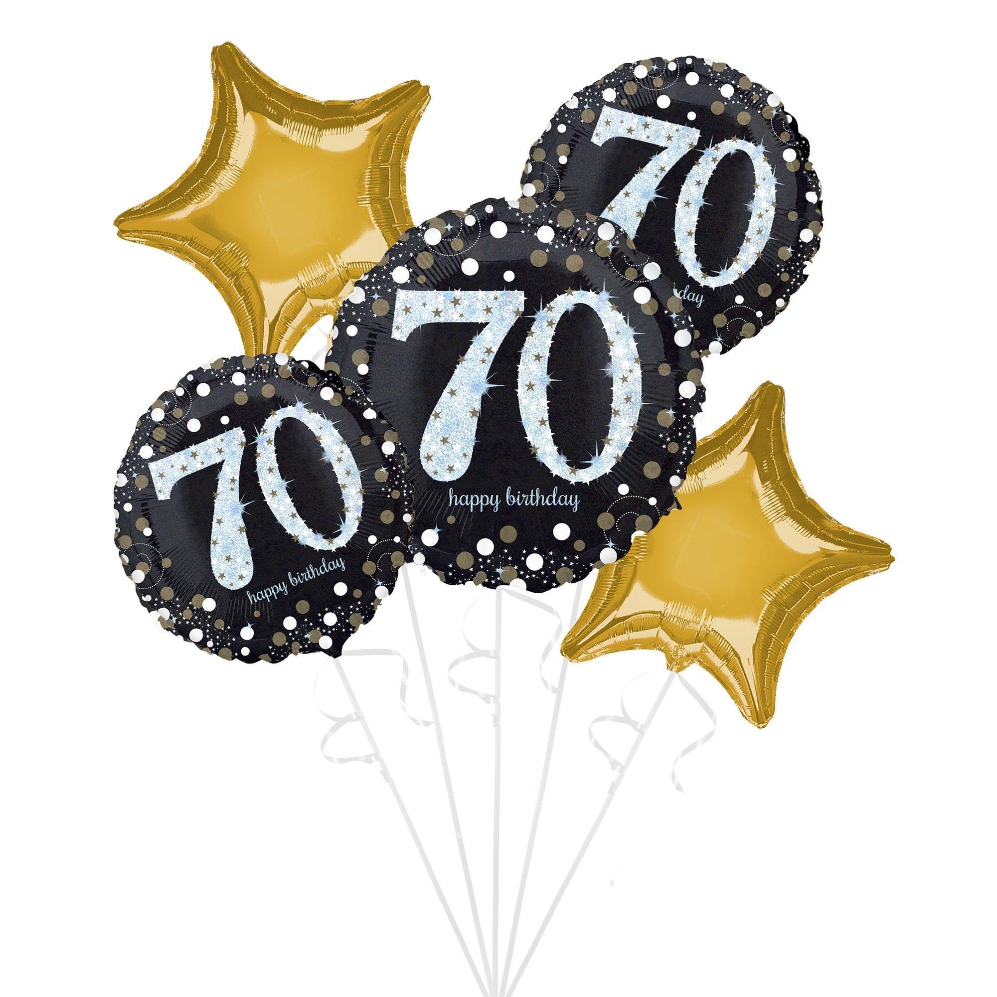 Sparkling Celebration 70th Birthday Foil Balloon Bouquet with Balloon Weight, 10pc